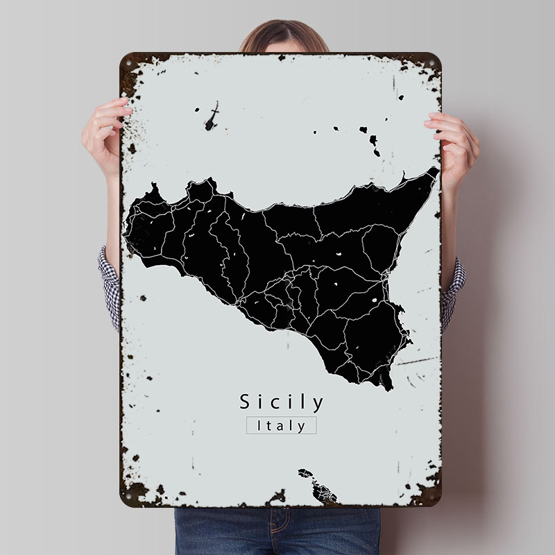 Retro Gaming Island - Affiche de carte d'île de sicile,