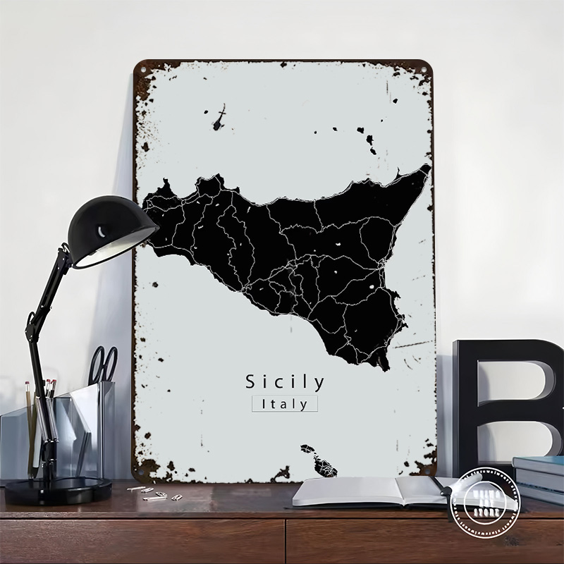 Affiche de carte d'île de sici - Retro Gaming Island avis et prix